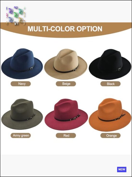 Classic Wool Felt Panama Hat with Belt Buckle Wide Brim Fedora